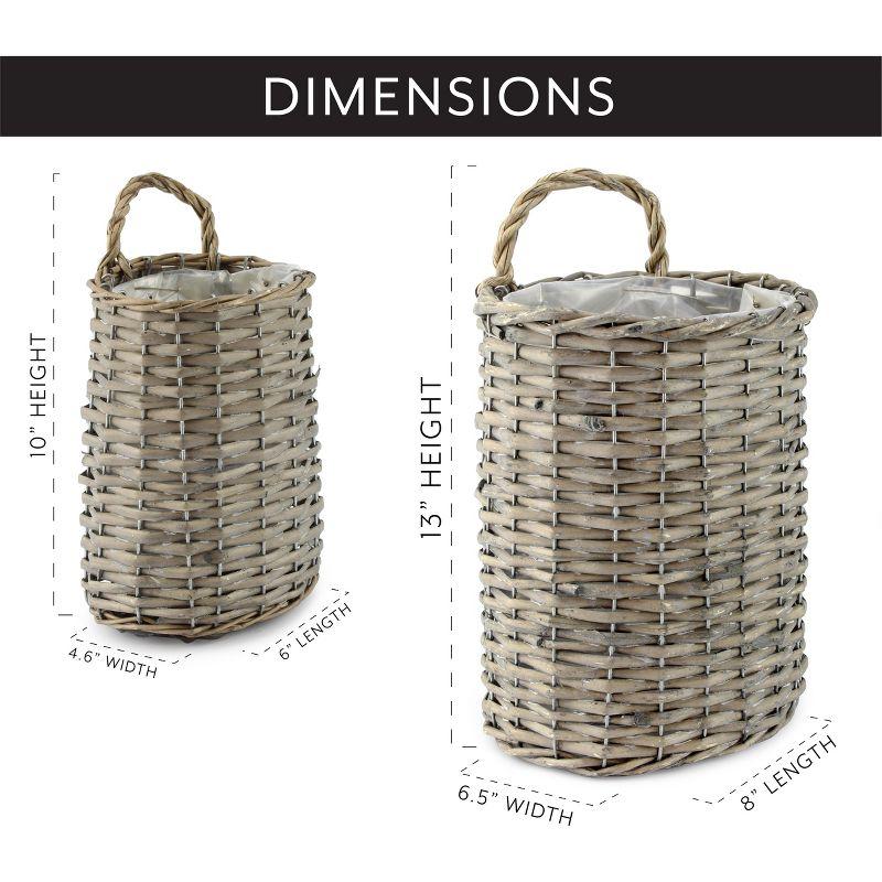 AuldHome Design Wall Hanging Baskets, Gray, 2pc Set; Small/Medium Wicker Rustic Farmhouse Door