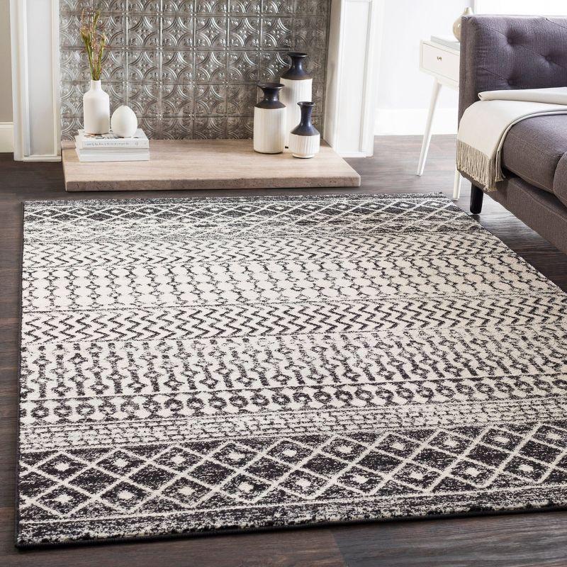 Gray and White Geometric Pattern Low Pile Area Rug