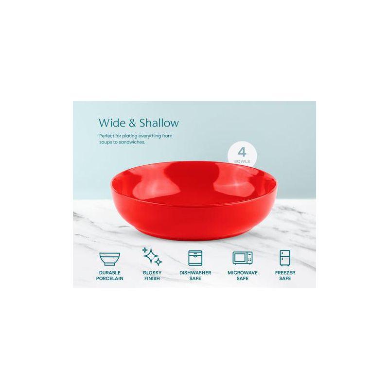 Kook Ceramic Pasta Bowls, Set of 4, 40 oz, Red