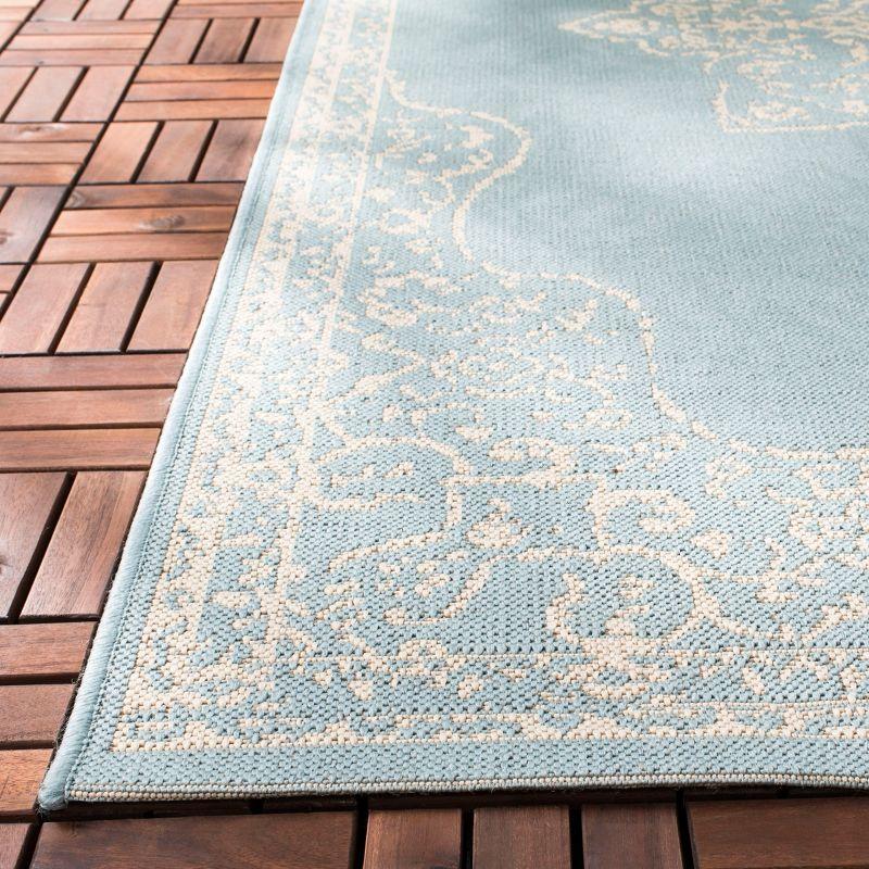 Cream and Aqua Synthetic Non-slip Runner Rug