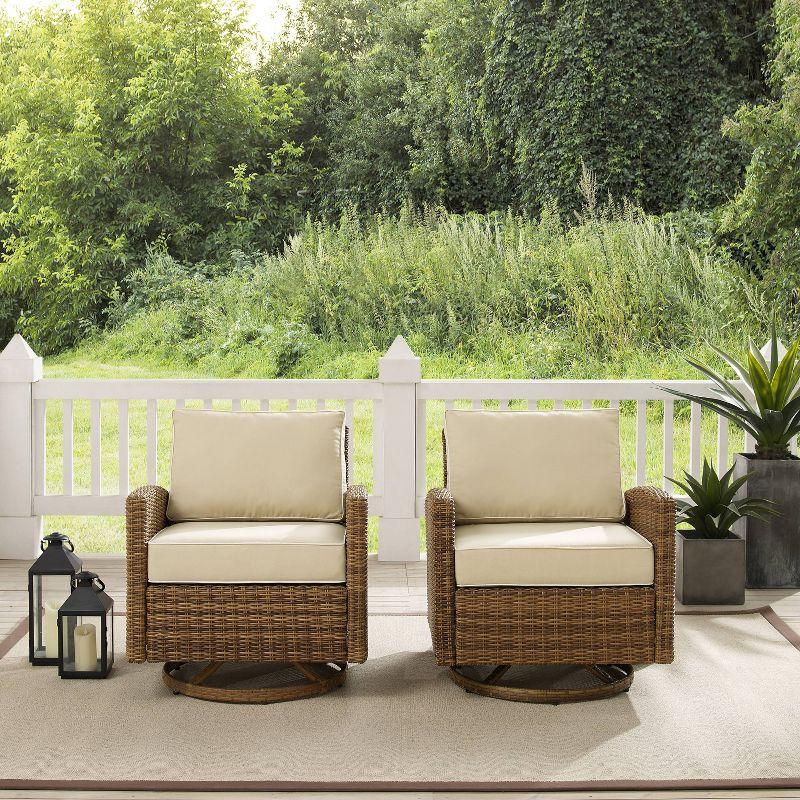 2pk Bradenton Steel Outdoor Swivel Rocking Chairs Sand/Weathered Brown - Crosley: Resin Wicker, Arched Arms, UV-Resistant