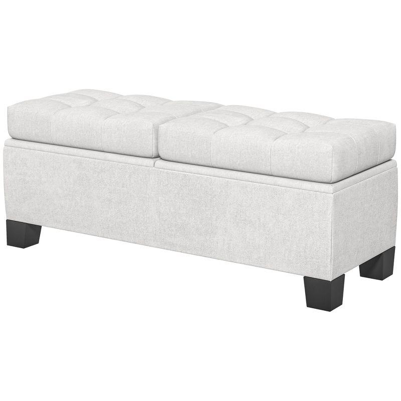 HOMCOM End of Bed Bench, Upholstered Storage Bench with Steel Frame and Safety Hinges