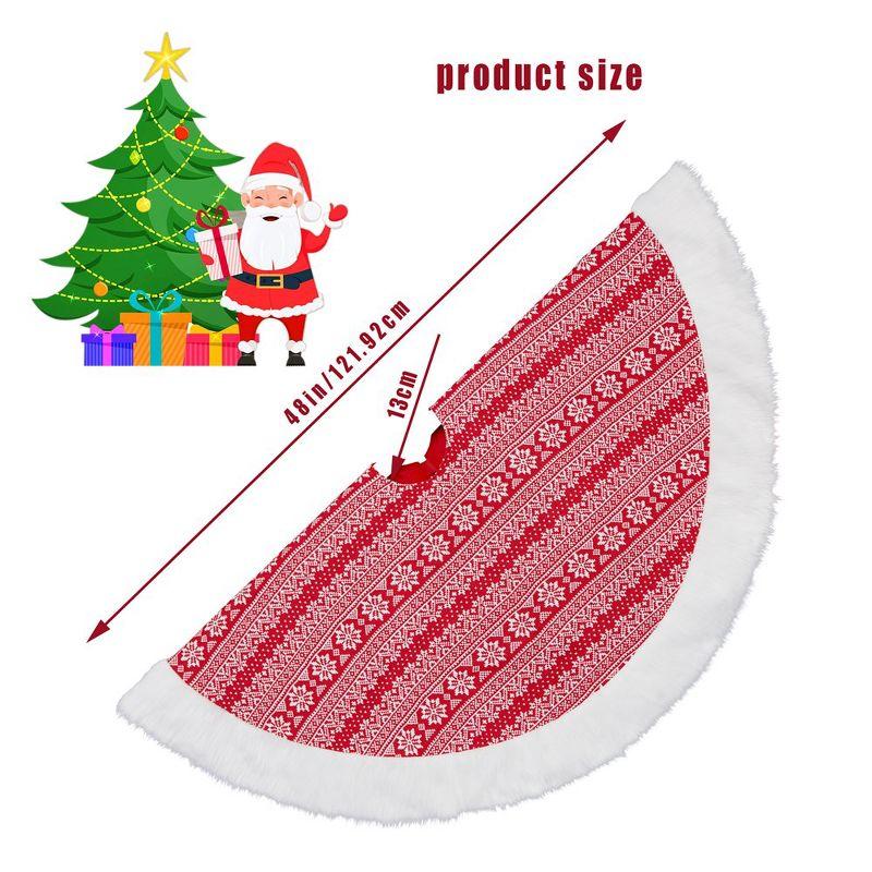 Christmas Tree Skirt 48 Inches, Red White Tree Skirts for Artificial Trees Xmas Holiday Party Decorations