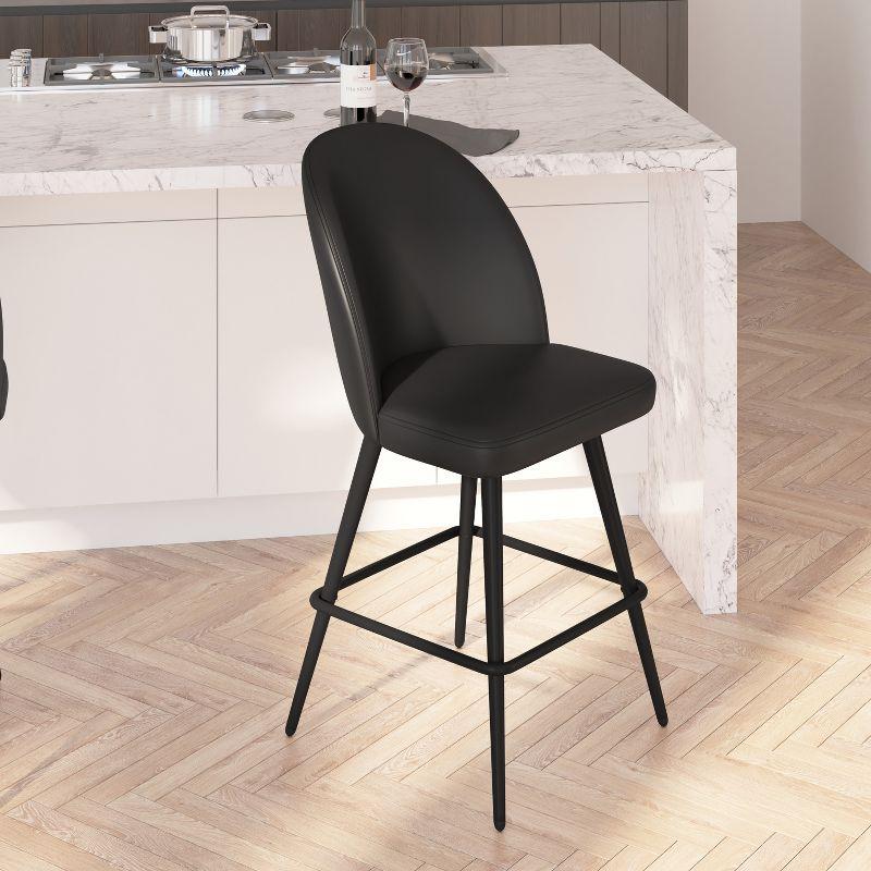 Modern Armless Black Leathersoft Counter Stools with Steel Frame