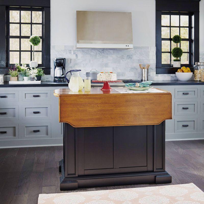 Black and Distressed Oak Kitchen Island with Drop Leaf