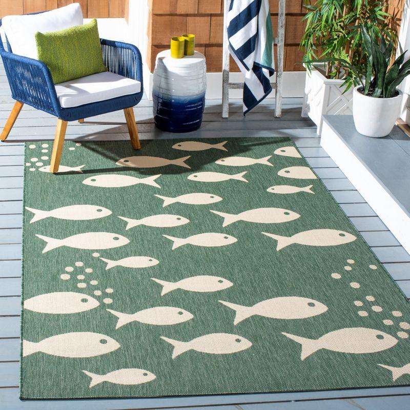 Elegant Dark Green and Ivory Synthetic Indoor/Outdoor Rug - 4' x 5'7"