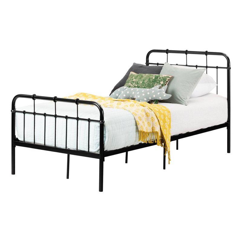 Twin Hankel Metal Platform Kids' Bed with Headboard and Footboard Pure Black - South Shore: Twin Bed Frame for Kids Bedroom