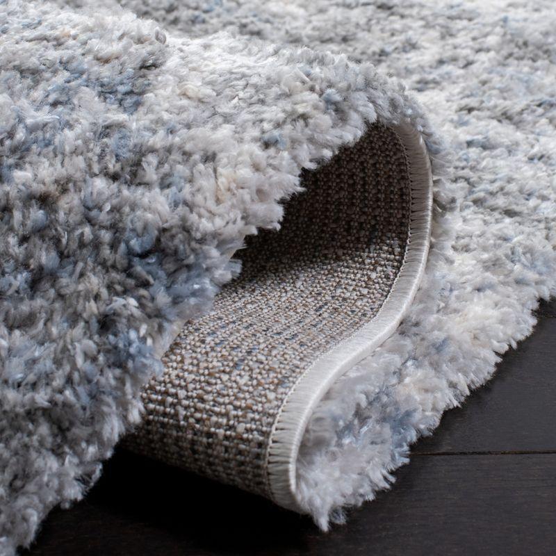 Ivory and Grey Synthetic Shag Square Area Rug