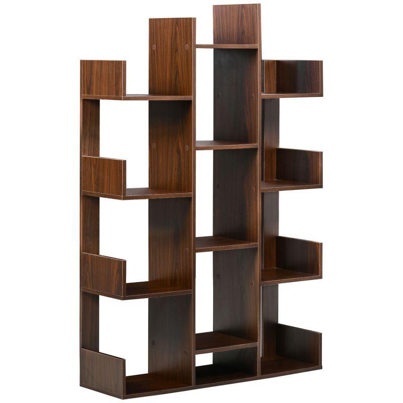 Modern Tree-Shaped Freestanding Brown Wood Bookshelf with 13 Shelves