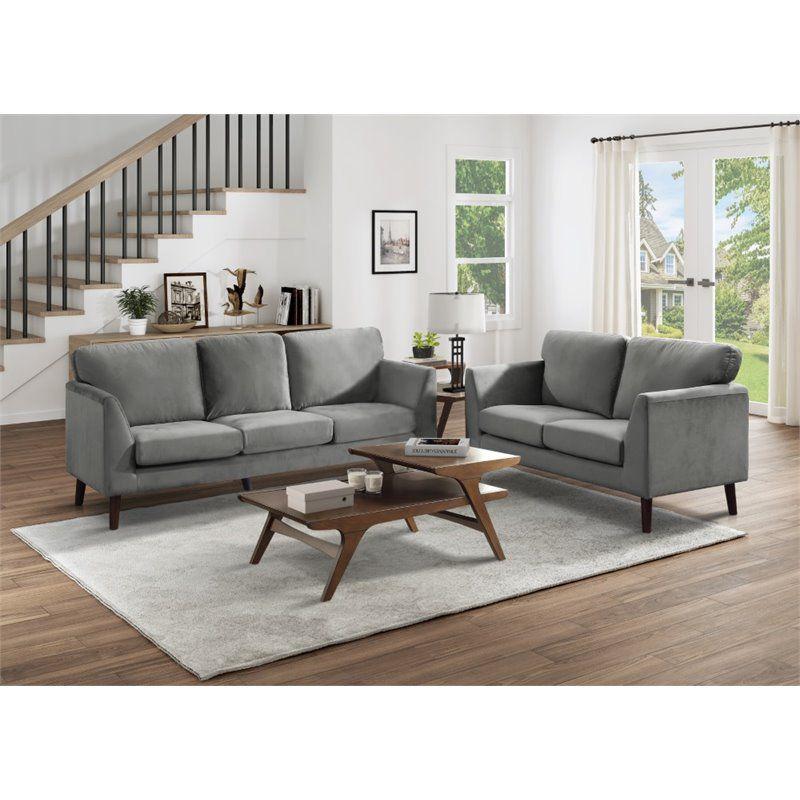 Contemporary Gray Velvet Loveseat with Pillow Back - 58" Width