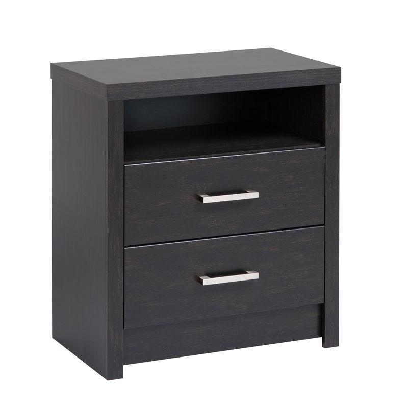 Washed Black Laminate 2-Drawer Tall Nightstand with Brushed Metal Handles