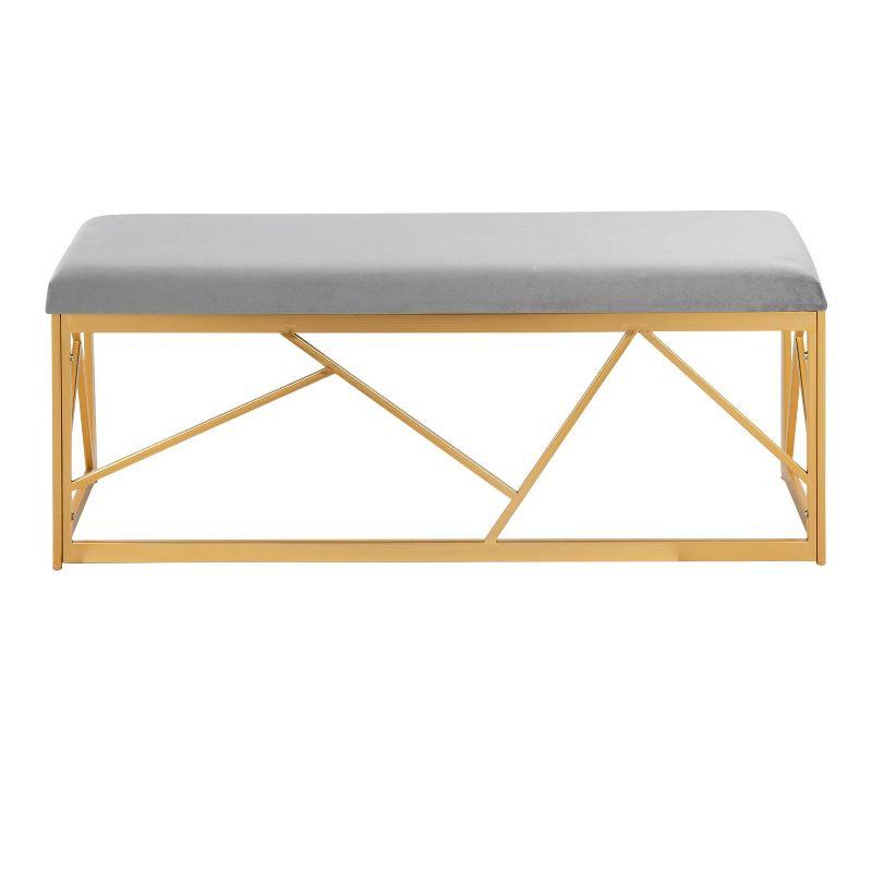 Folia 47" Gold Metal Frame Bench with Grey Velvet Cushion