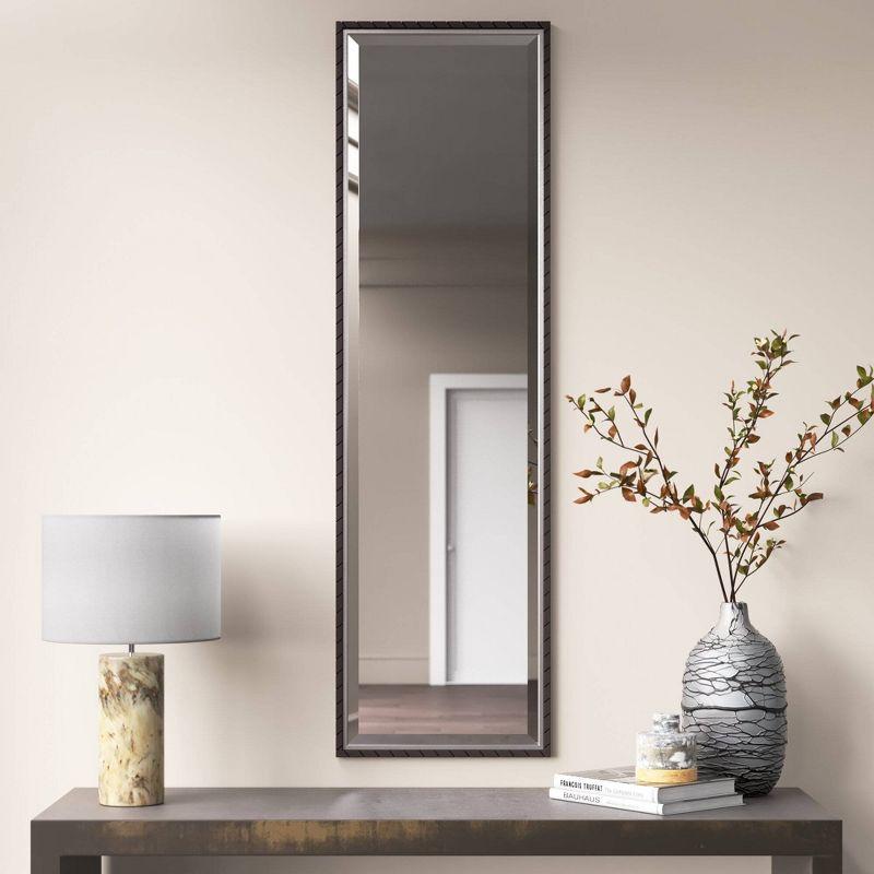 Cantera Slim Black Iron Frame Dressing Mirror with Silver Inset