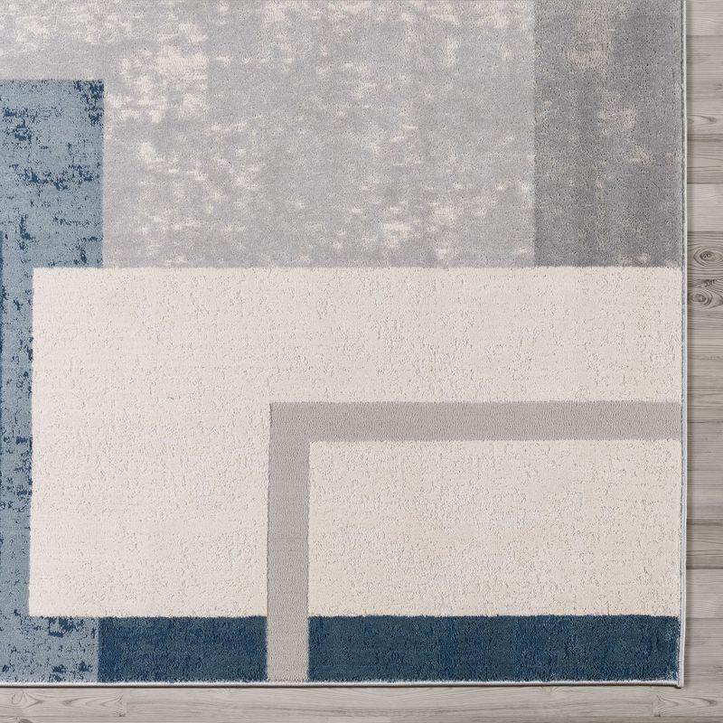 Gertmenian Ethan Abstract Geo Polyester/Polypropylene Modern Blue High-Low Area Rug