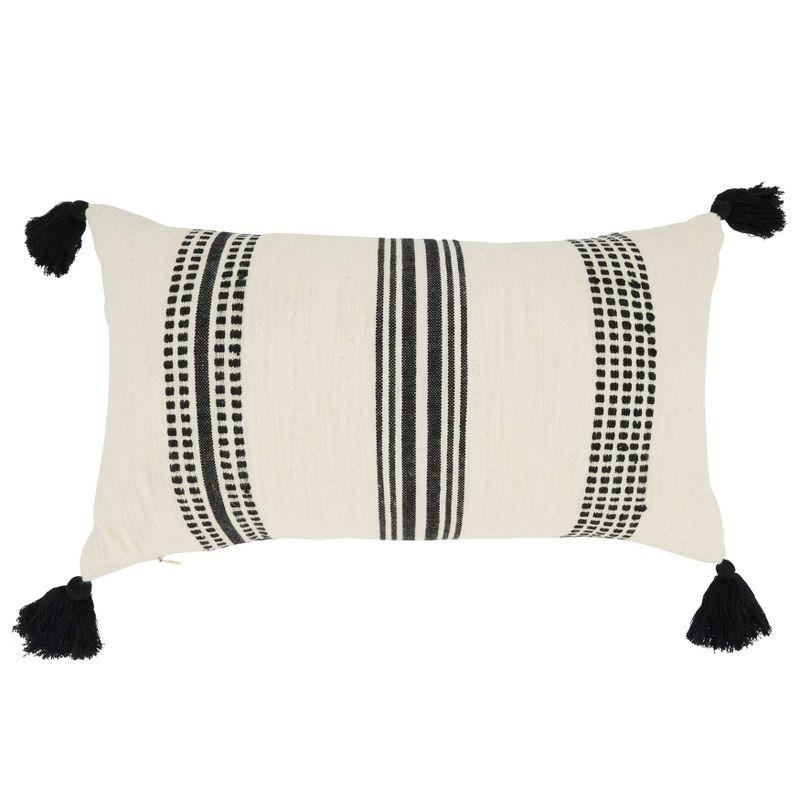 Oversize Textured Striped Tassel Throw Pillow Cover - Saro Lifestyle