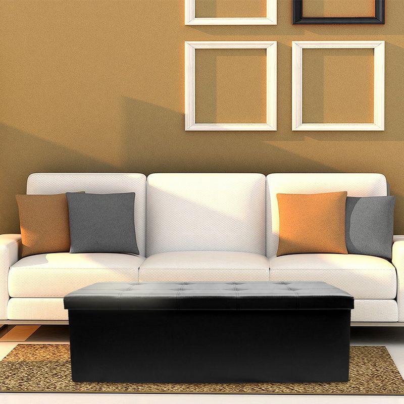 Sorbus Sorbus 43" Wide Faux Leather Tufted Rectangle Standard Ottoman with Storage in Black