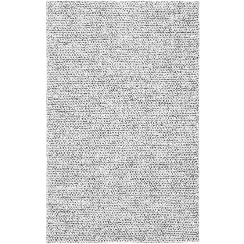 Light Grey and Ivory Handwoven Wool Area Rug, 5' x 8'