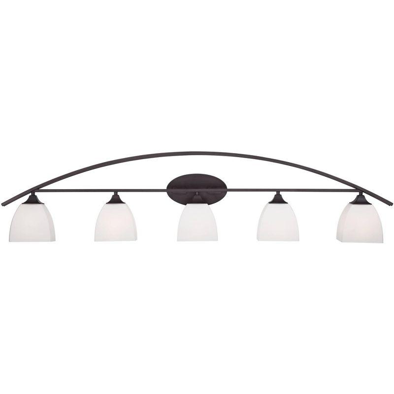 Franklin Iron Works Jenisen Arch Industrial Modern Wall Light Bronze Hardwire 51 1/2" 5-Light Fixture White Glass Shade for Bedroom Bathroom Vanity