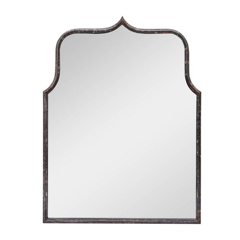 Distressed Black Arched Metal Framed Wall Mirror