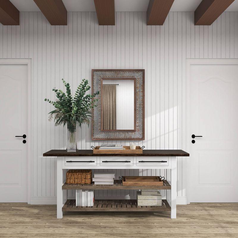 Set of 3 Farmhouse Slat Style Mango Wood and Iron Trays Brown - Olivia & May: Ottoman, Basket Design, 24-Inch