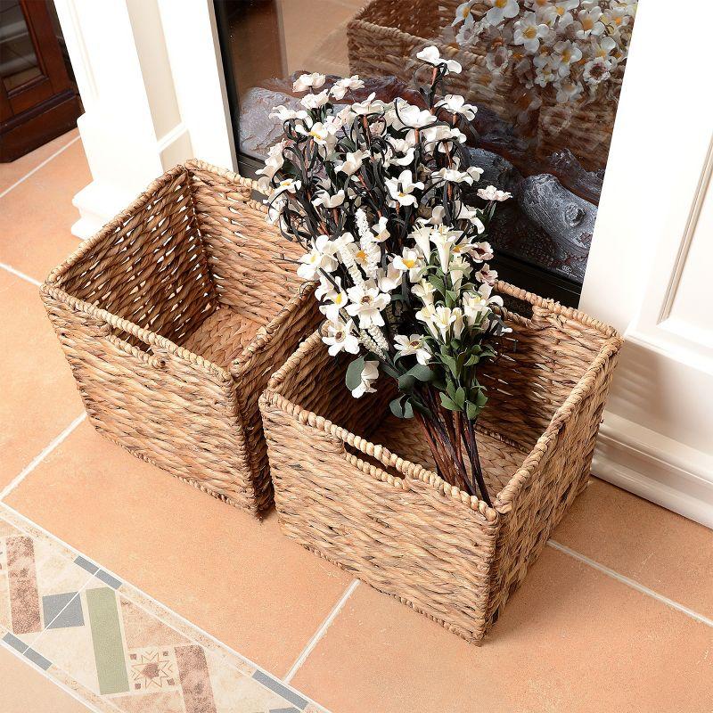 Set of 2 Natural Seagrass Wicker Storage Baskets with Handles