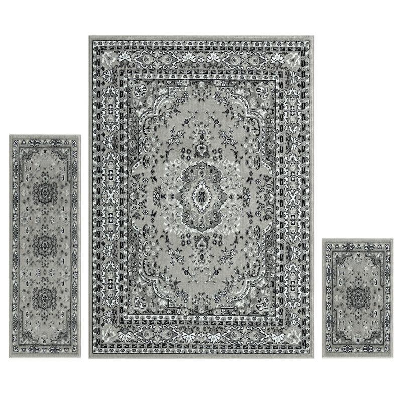 Home Dynamix Ariana Ksara Traditional Medallion Border Area Rug, Grey/Black, 3-Piece Set
