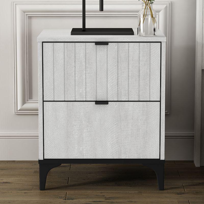 Zaffy 2-Drawer White and Black Modern Nightstand