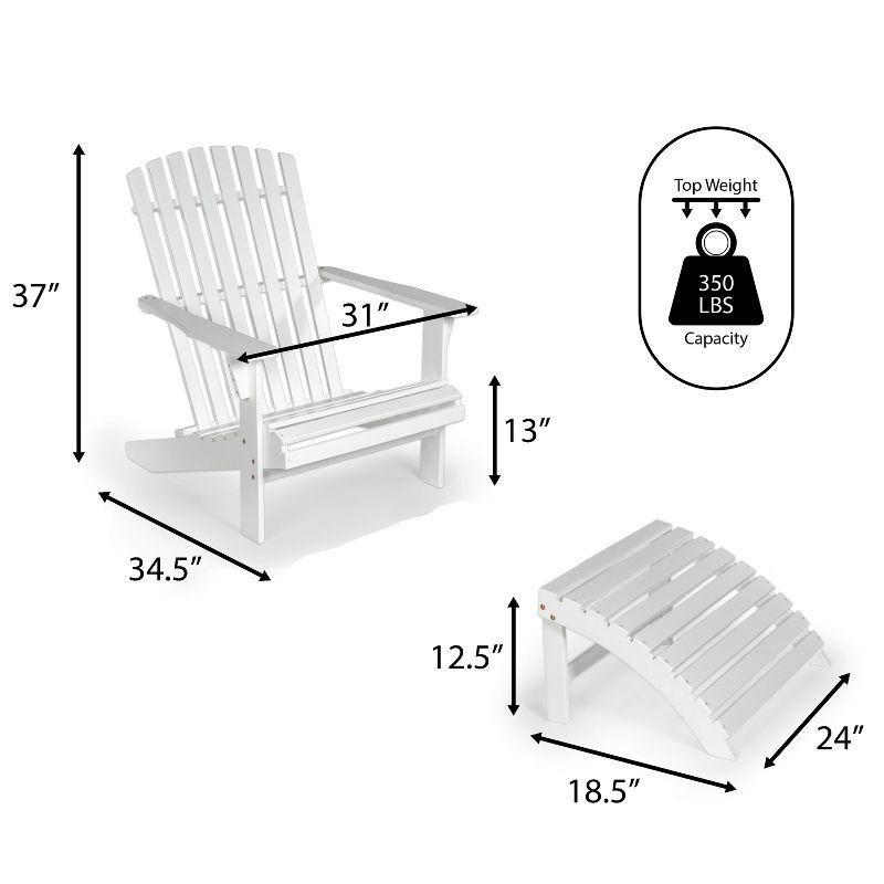 Saranac 2-Piece Traditional Rustic Acacia Wood Adirondack Chair with Detachable Ottoman, White - JONATHAN Y