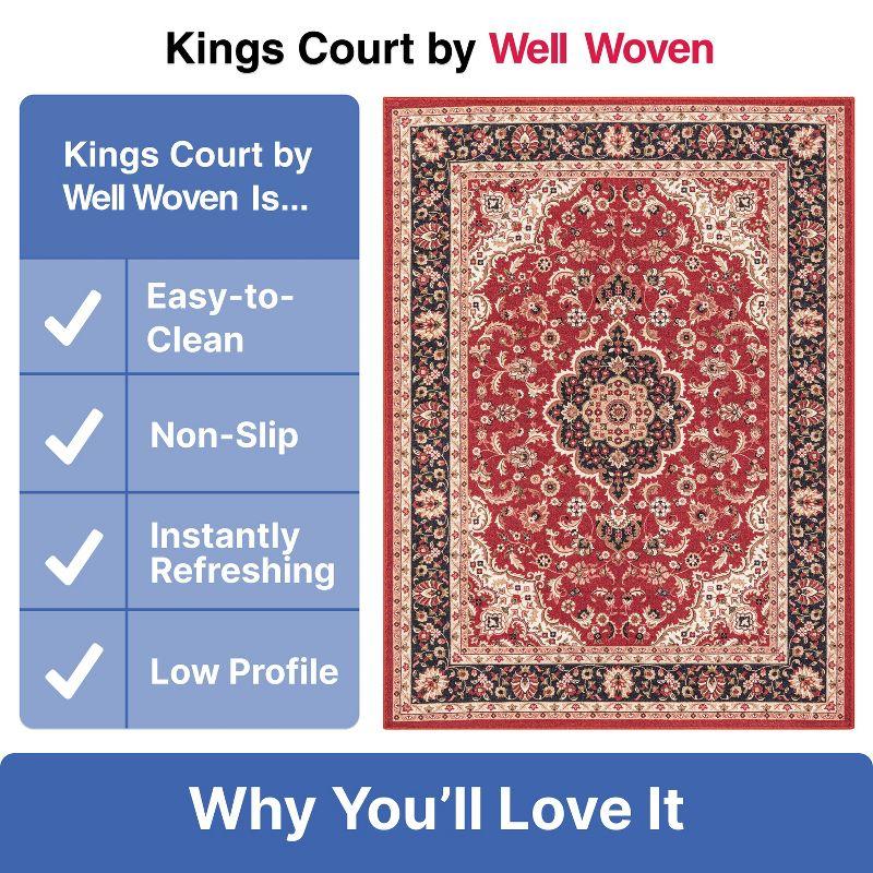 Kings Court Oriental Red Non-Skid Easy to Clean Kid & Pet Friendly Area Rug