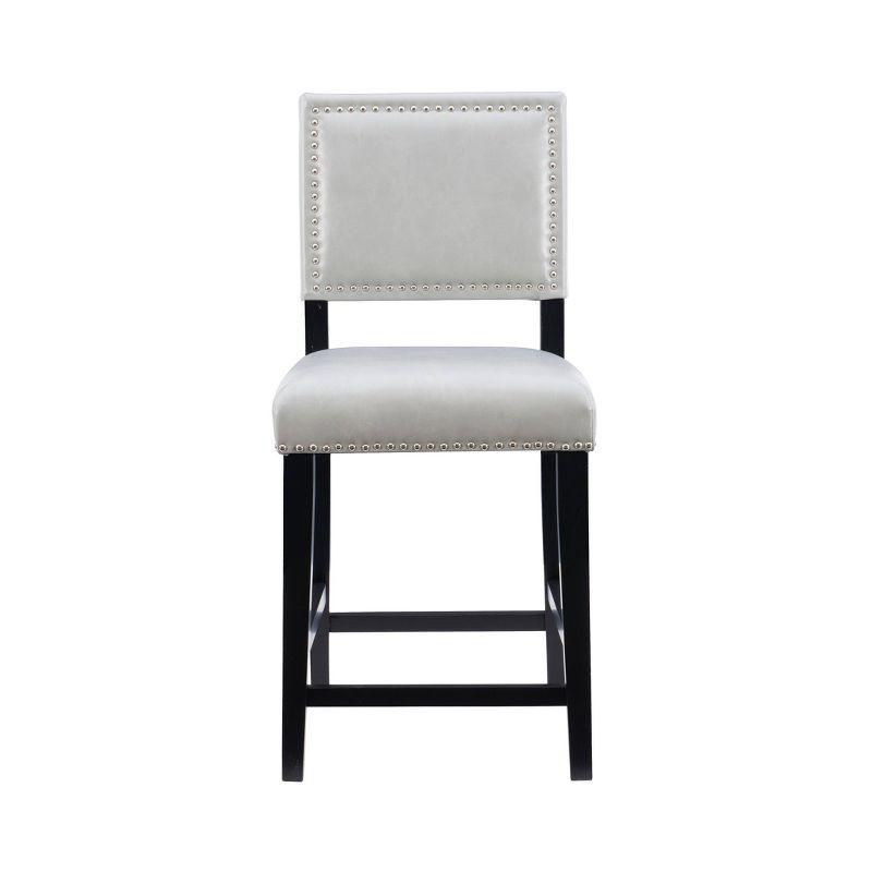 24" Brook Padded Back Faux Leather Nailhead Counter Height Barstool Gray - Linon: Solid Hardwood Frame, Footrails
