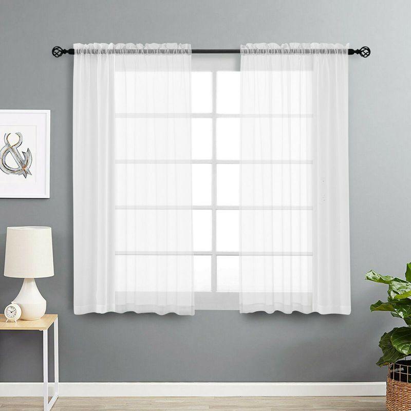 White Semi-Sheer Voile Rod Pocket Nursery Curtains, 2-Pack