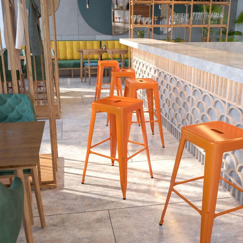 Flash Furniture Commercial Grade 30" High Backless Orange Metal Indoor-Outdoor Barstool with Square Seat