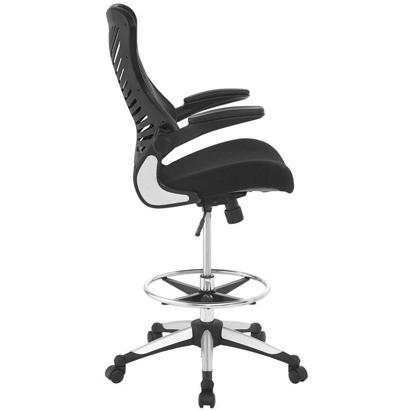 ErgoFlex Black Mesh Drafting Chair with Adjustable Arms and Metal Base