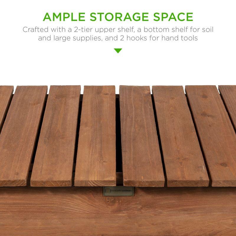 Best Choice Products Wood Garden Potting Bench Workstation Table w/ Sliding Tabletop, 4 Locking Wheels, Dry Sink - Brown