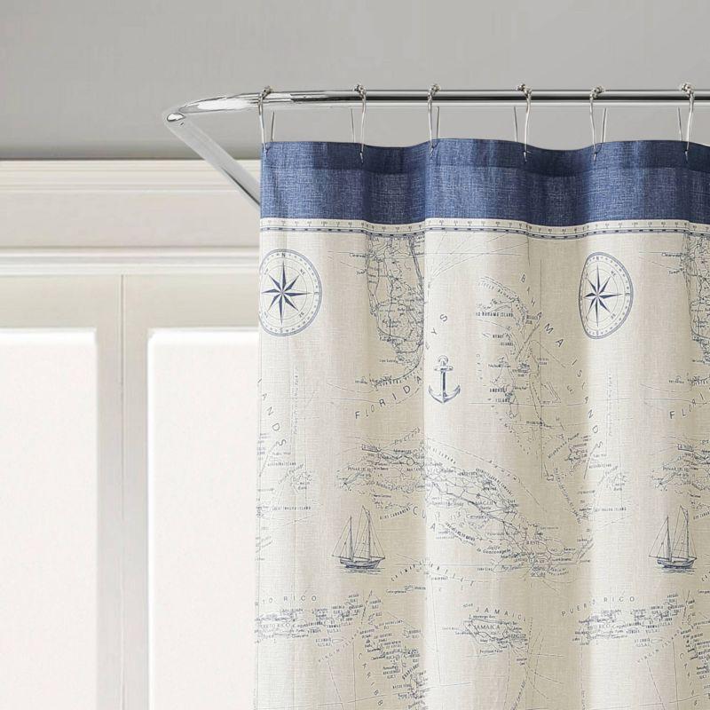 Caribbean Sea Navy Cotton Nautical Shower Curtain