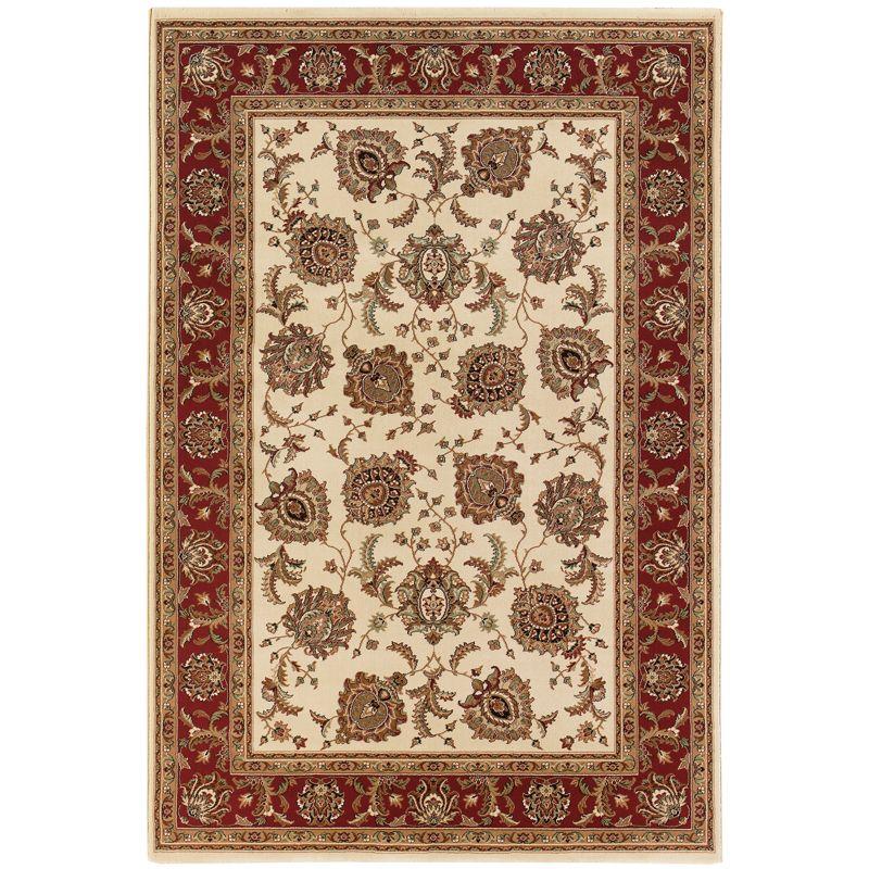 Ivory and Red Hand-knotted Oriental Rectangular Rug 5'3" x 7'9"