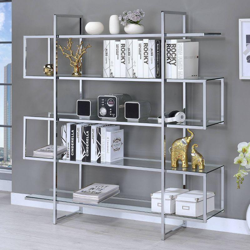 Chrome and Clear Glass 5-Tier Modern Bookcase