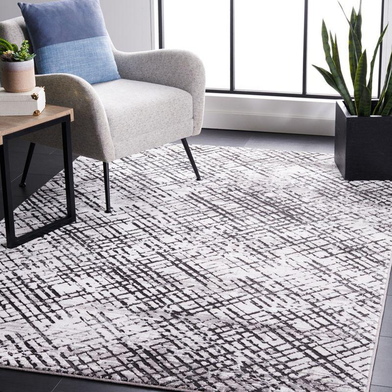 Contemporary Gray and Black Hand-Knotted Square Area Rug