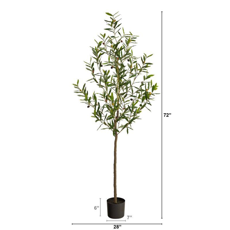 6-Foot Brown Plastic Olive Tree in Black Pot