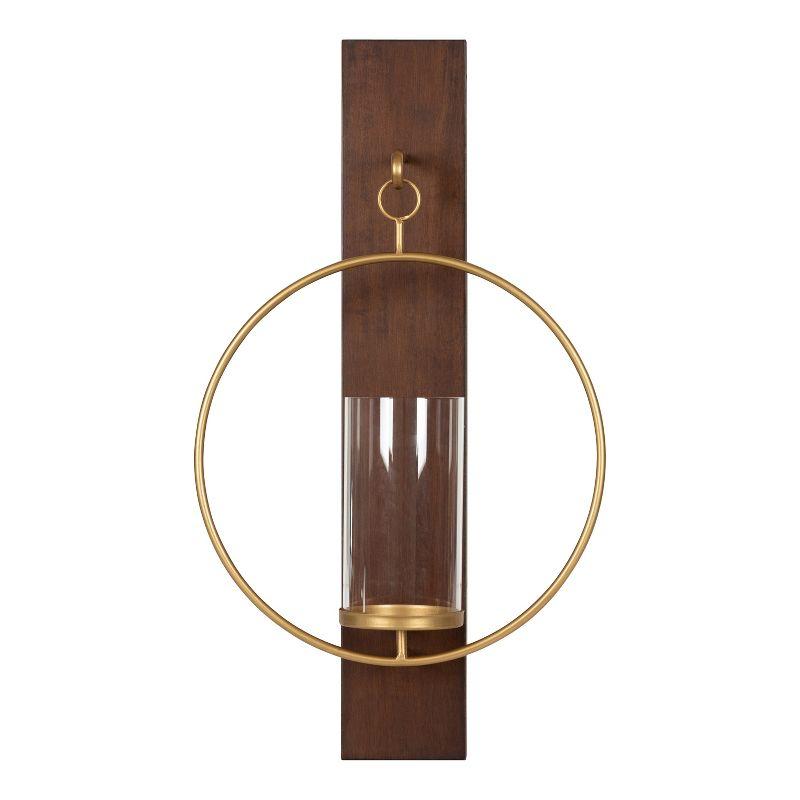 Maxfield 23.8" Rustic Walnut Wood & Gold Metal Wall Sconce