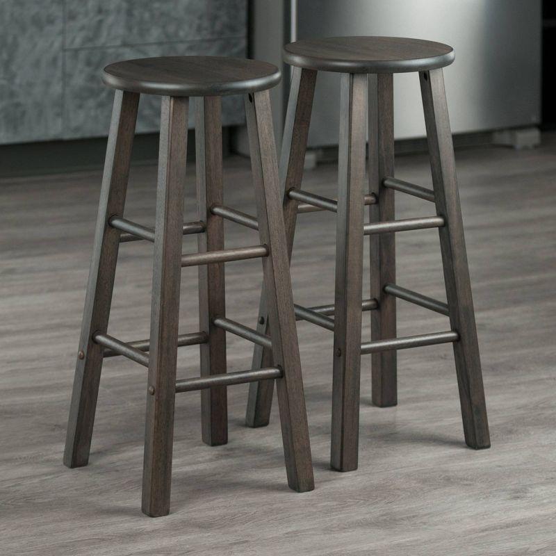 Oyster Gray Solid Wood Adjustable Backless Bar Stool Set