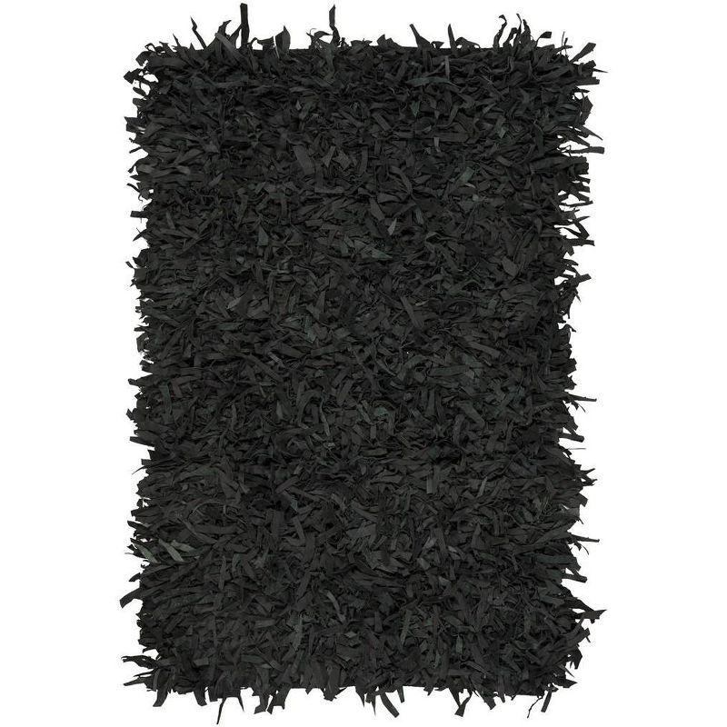 Leather Shag LSG601 Handwoven Accent Rug - Black - 3'x5' - Safavieh