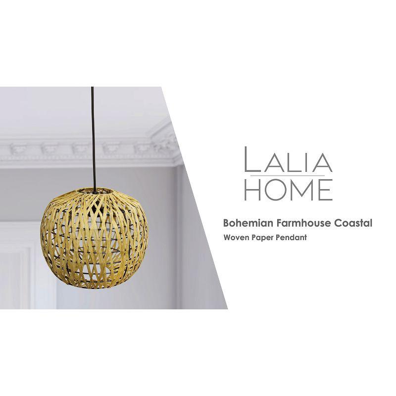 1-Light 11.38" Bohemian Farmhouse Coastal Woven Paper Shade Pendant Beige - Lalia Home: UL Listed, Adjustable Cord