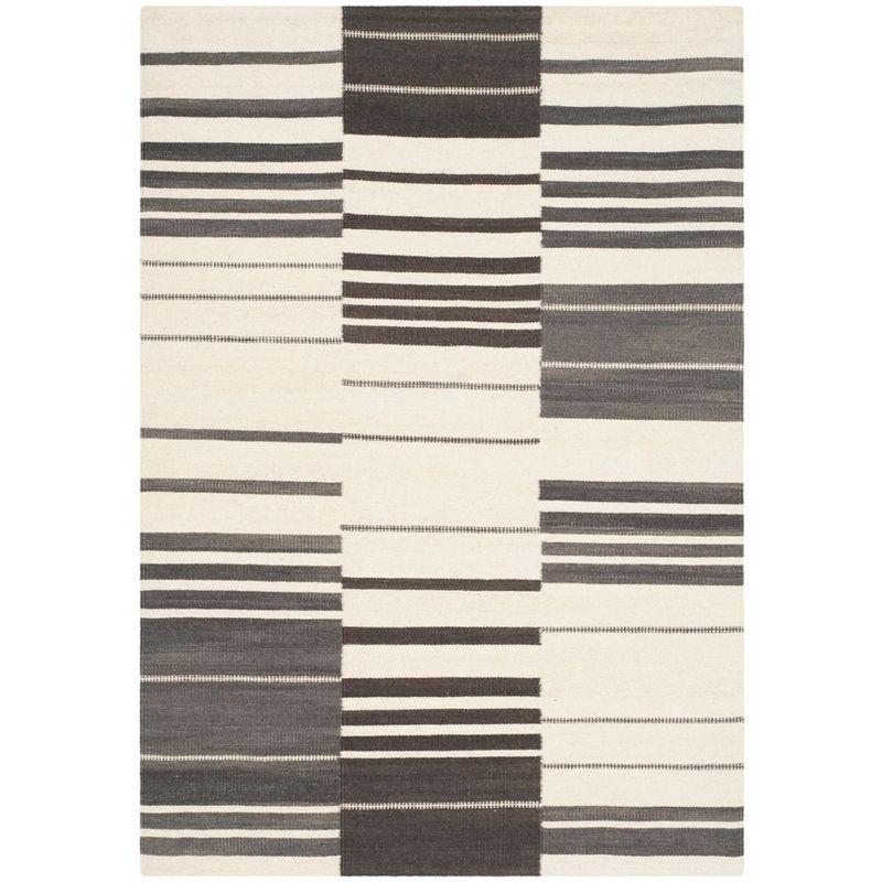 Brown and Ivory Wool Flatweave Striped 4' x 6' Rug