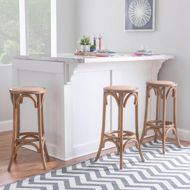 Dovecove Fredericksburg Round Rattan Seat Counter Stool with Solid Wood Frame