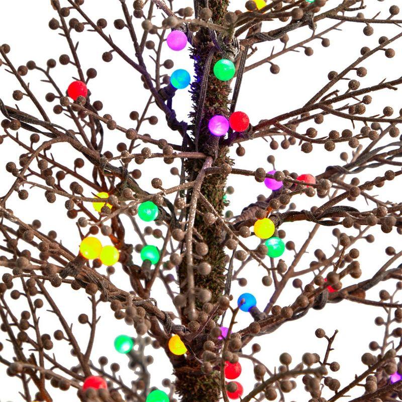 Nearly Natural 4' Pre-Lit LED Flocked Berry Twig Artificial Christmas Tree Multicolor Lights