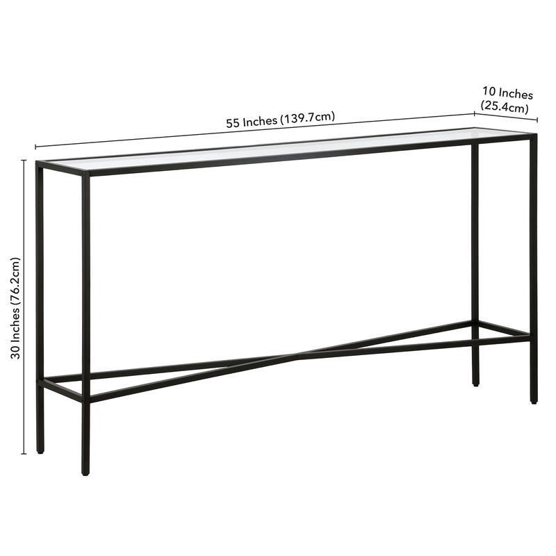 55" Black Bronze Console Table with Glass Tabletop - Henn&Hart