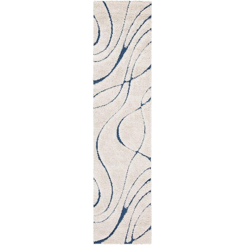 Florida Shag SG471 Power Loomed Indoor Runner Rug - Cream/Blue - 2'3"x11' - Safavieh