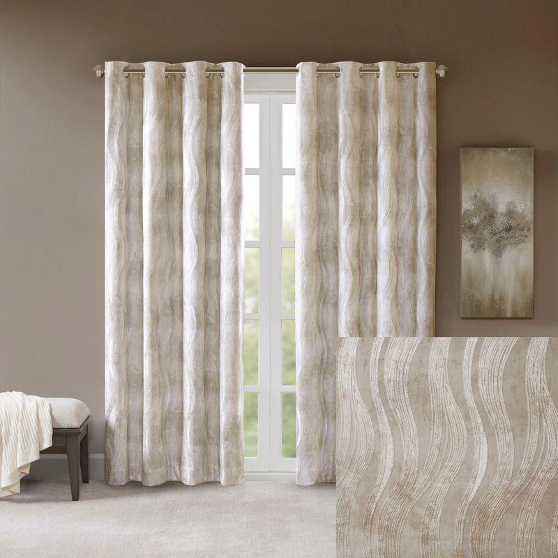 Madison Park Victorio Printed Jacquard Grommet Top Total Blackout Curtain Panel
