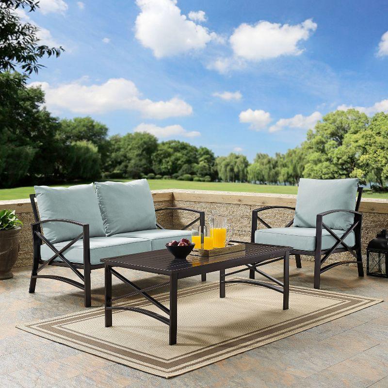 Kaplan 3-Piece Steel Outdoor Seating Set with Cushions